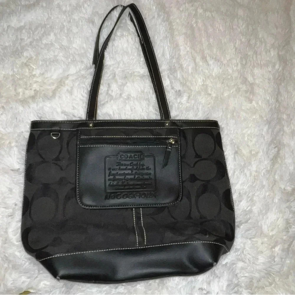 Black Coach Canvas Bag with Leather Flap Y2K